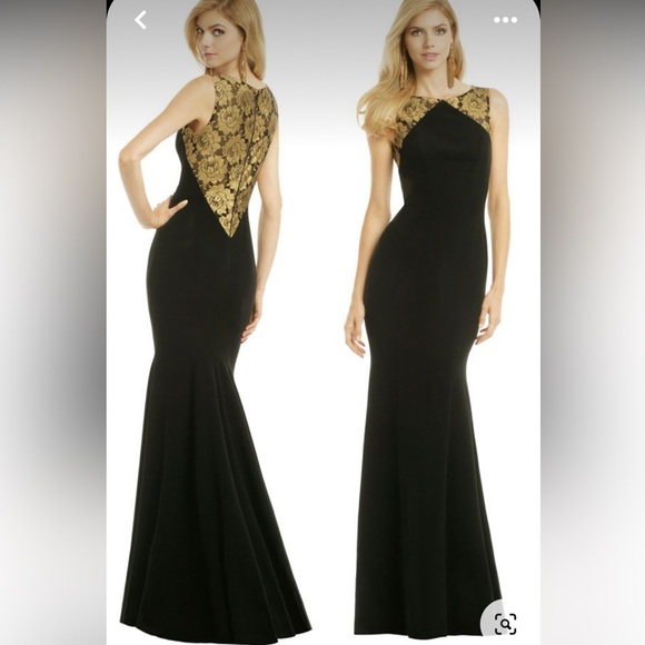 Theia black and gold sleeveless mermaid long gown - Picture 3 of 11